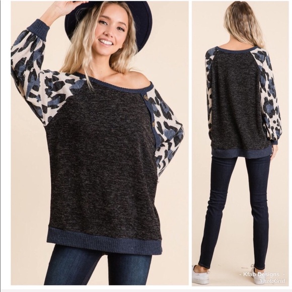 ❤️LAST Leopard Sweater Knit Top with aPuff Sleeves - Picture 3 of 8